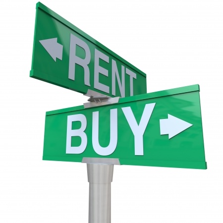 Image of street signs: intersection of rent and buy