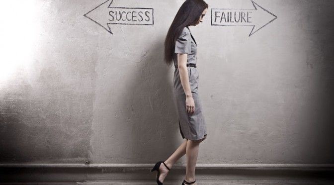 Woman between success and failure